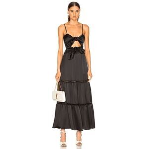 Jonathan Simkhai Black Tiered Cutout Spaghetti Strap Bow Tie Midi Dress Medium